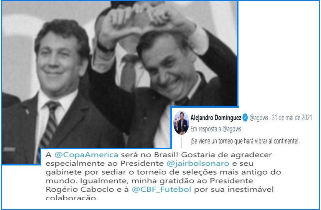 VERGONHA: Argentina desiste de sediar Copa América e Brasil vai servir de lixeira da Conmebol
                
                    Em postagem no Twitter, o presidente da Confederação Sul-Americana de Futebol agradeceu o apoio do Presidente Jair Bolsonaro. 