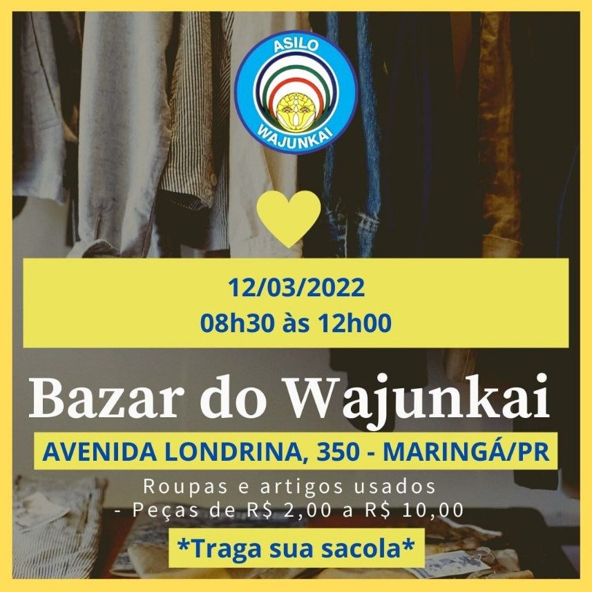 SOLIDARIEDADE: Asilo Wajunkai  promove bazar de artigos e  roupas usadas neste sábado, 12