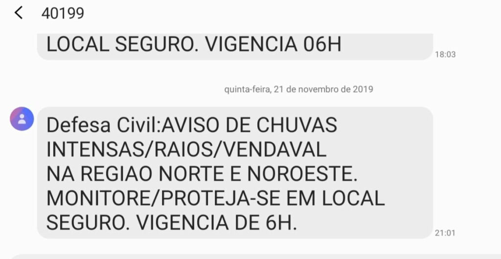 Defesa Civil lança alerta de mau tempo para o noroeste do Parana