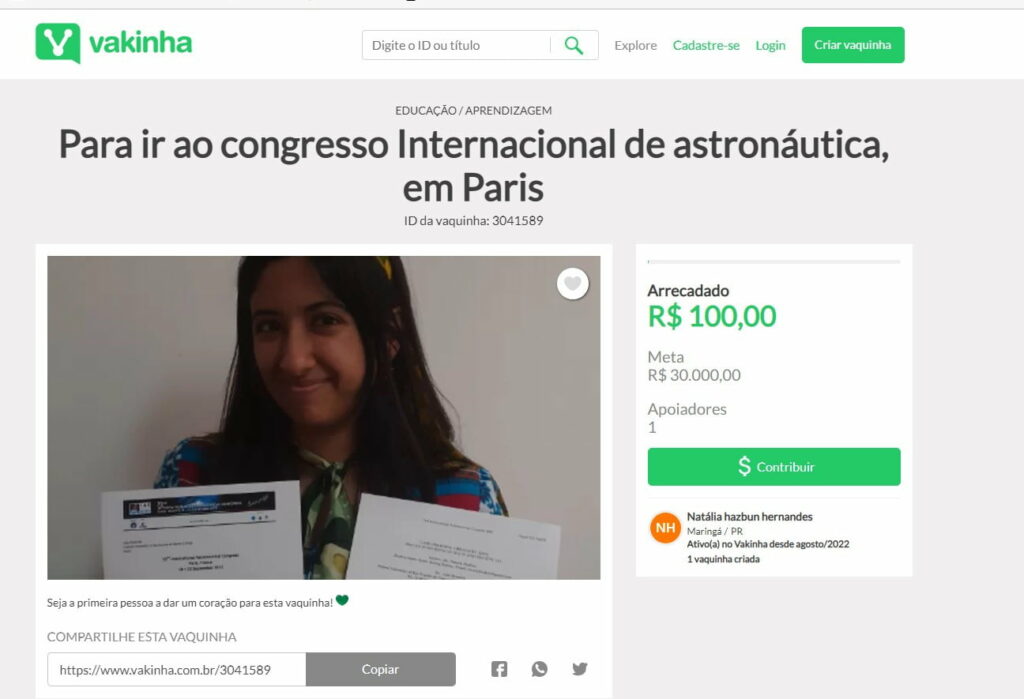 Estudante maringaense Natália Hazbun precisa de R$ 25 mil para participar de Congresso de Astronáutica na França