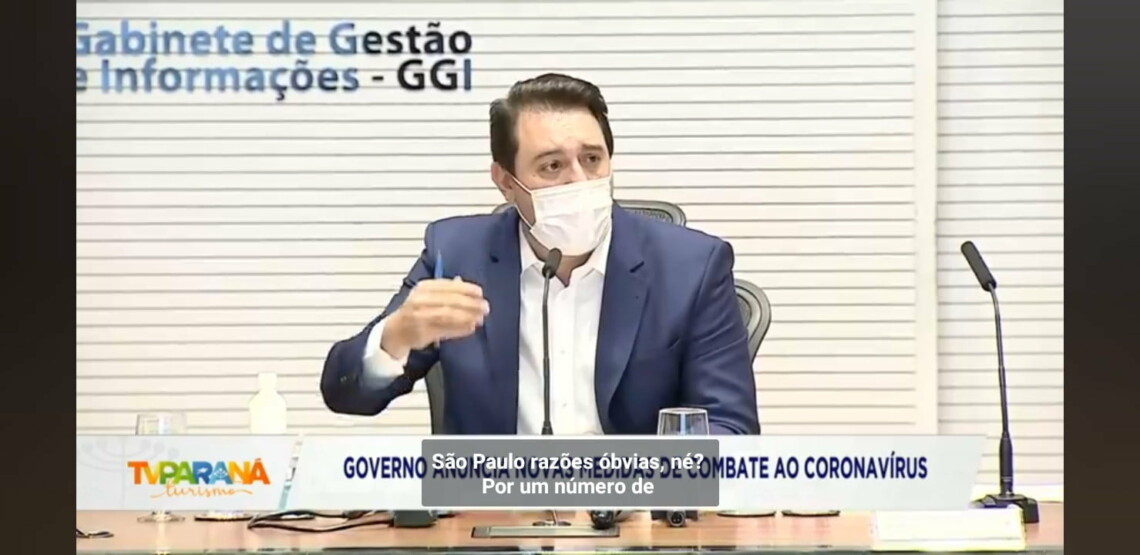 AO VIVO: Ratinho anuncia medidas para conter o avanço da COVID no Paraná
                
                    "Casos de Covid estão concentrados em 134 dos 399 municípios do Paraná", disse o governador antes de anunciar as medidas