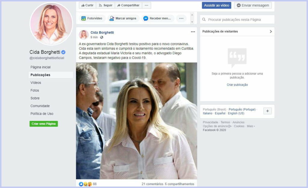 Ex-governadora Cida Borghetti está com Coronavírus