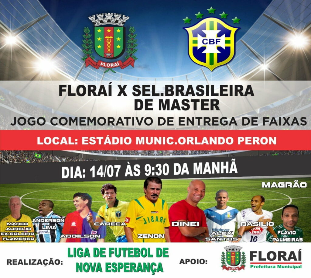 FUTEBOL: Floraí  enfrenta Seleção Brasileira de Master neste domingo