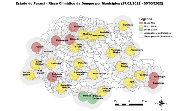 Informe semanal da dengue registra mais 311 casos da doença no Paraná
                
                    Maringá nesse último levantamento  do 28º Informe Epidemiológico do Paraná está com risco climático  moderado médio .