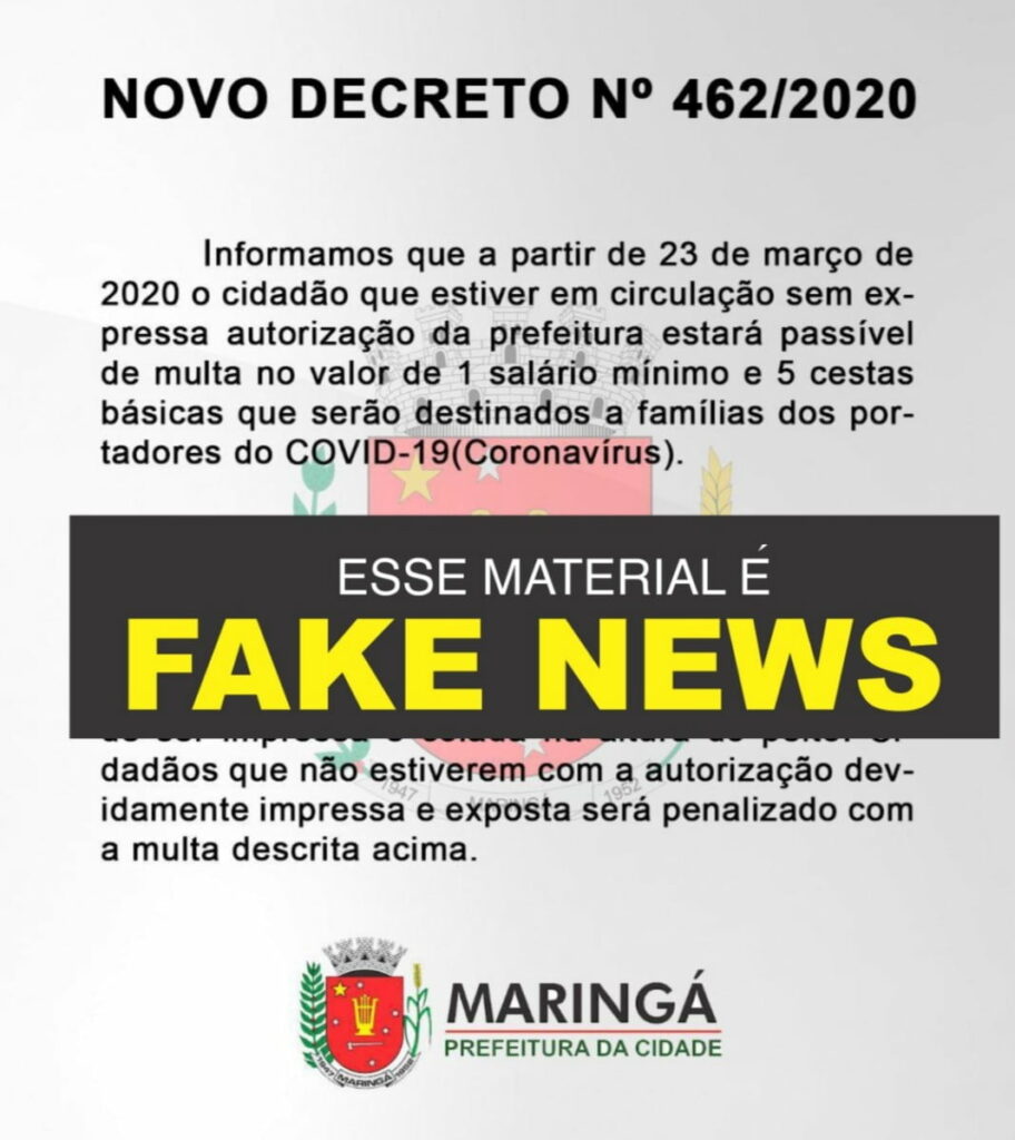 NOTÍCIA FALSA: Prefeitura de Maringá publica nota oficial para desmentir falsidade disfarçada de notícia  
                
                    O FATO MARINGÁ apoia a prefeitura publicando nota de repúdio às chamadas Fake News