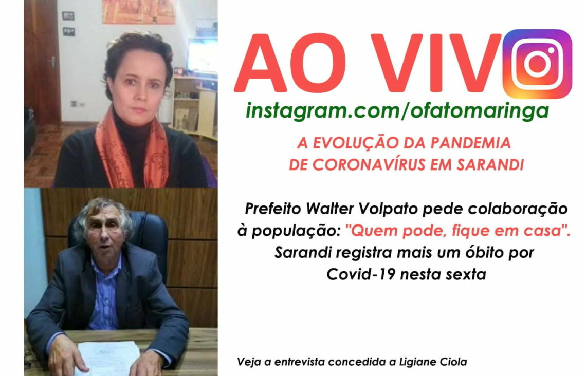 Sarandi registra uma morte por COVID nesta sexta. Prefeito Volpato pede colaboração à população: "Quem pode, fique em casa"
                
                    Veja o boletim completo: Cidade registrou 7 novos contágios; ontem foram 18