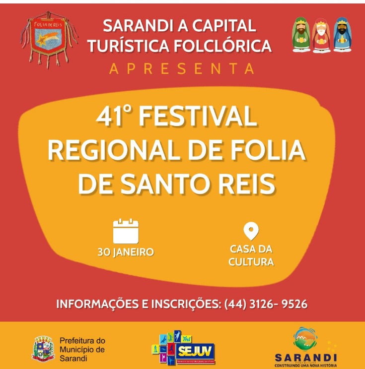 Sarandi se prepara para o Festival de Folia de Santo Reis, as inscrições estão abertas
                
                    Vem aí o 41° Festival Regional de Folia de Santo Reis!
