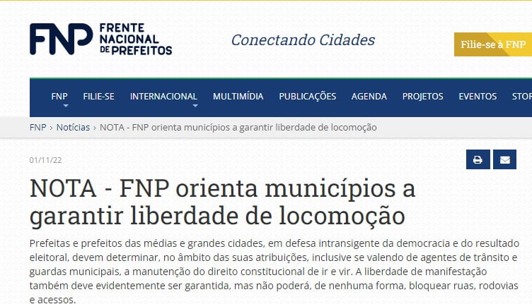 Frente Nacional de Prefeitos orienta pela garantia da liberdade de locomoção