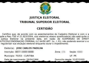 Certidão emitida em novembro pela Justiça Eleitoral