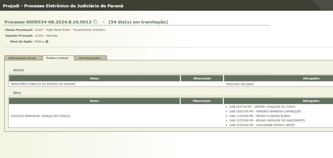 reprodução Projudi - processo público número 0009534-68.2024.8.16.0013