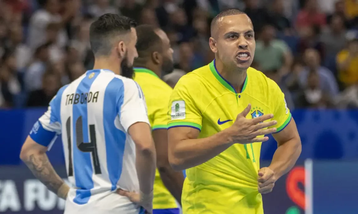 Copa do mundo de futsal. Lance da partida entre Brasil contra a seleção da Argentina. Foto: Leto Ribas/CBF