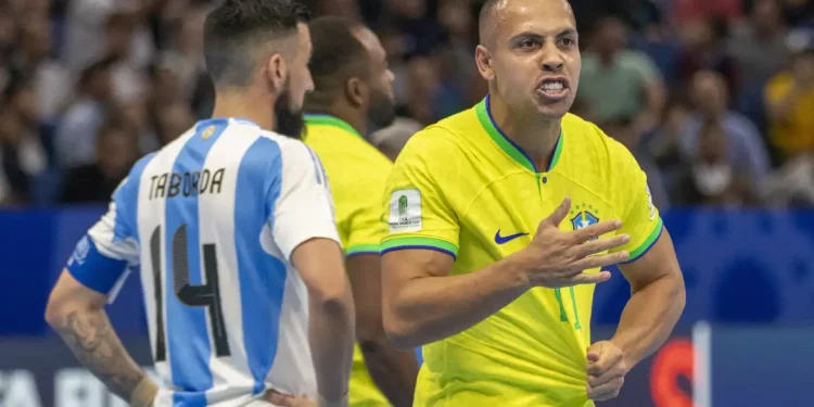 Copa do mundo de futsal. Lance da partida entre Brasil contra a seleção da Argentina. Foto: Leto Ribas/CBF