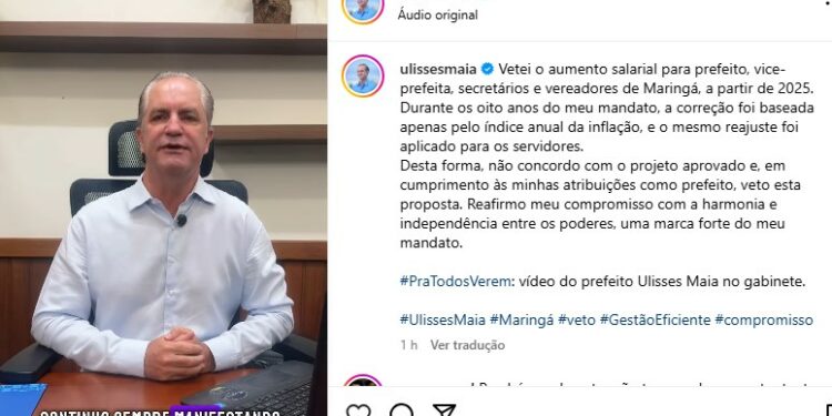 Prefeito em exercício veta reajuste salariais e explica em vídeo publicado em suas redes sociais