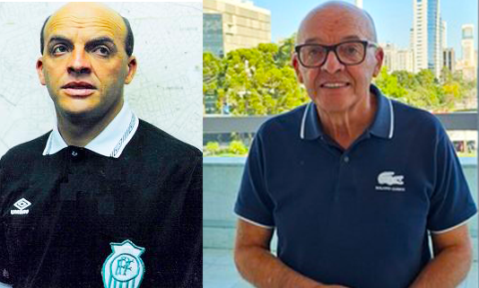 Na foto, o ex-árbitro paranaense Valdir Bicudo. À esquerda no tempo que atuava na FPF e à direita atualmente como assessor de comunicação do vice-governador Darci Piana