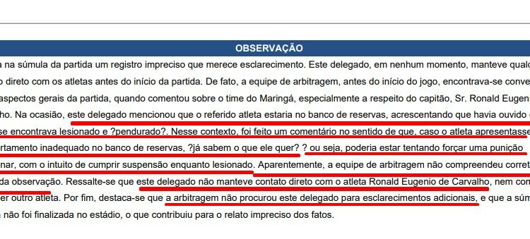 RELATÓRIO DE DELEGADO DA CBF ESCLARECE "EQUIVOCO"